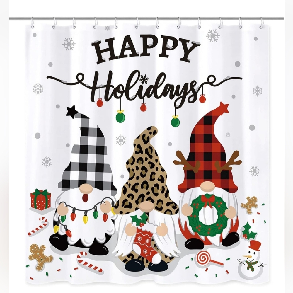 🔥2For$20 Festive Gnome HAPPY Holidays Shower Curtain